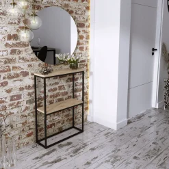 Konsola Podwójna Z Półką Przedpokój Loft 60x20h80 Czarna+Blat Dąb Artisan