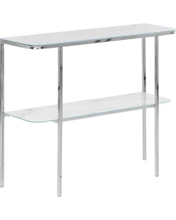 Konsola stolik 100x33cm blat marmur biały srebrny