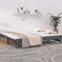 Łóżko rozsuwane szare 2x(90x200) cm lite drewno sosnowe