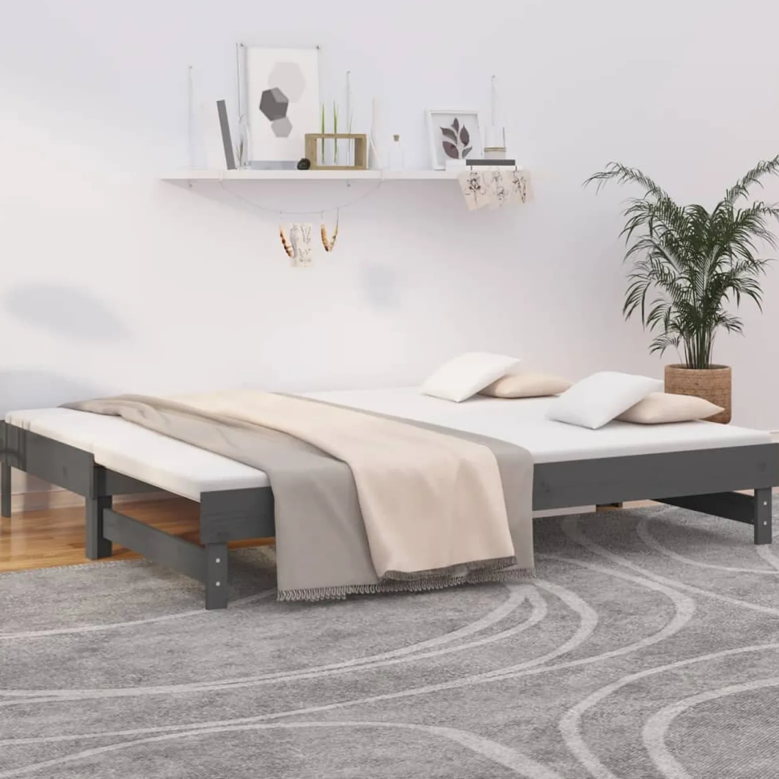Łóżko rozsuwane szare 2x(90x200) cm lite drewno sosnowe