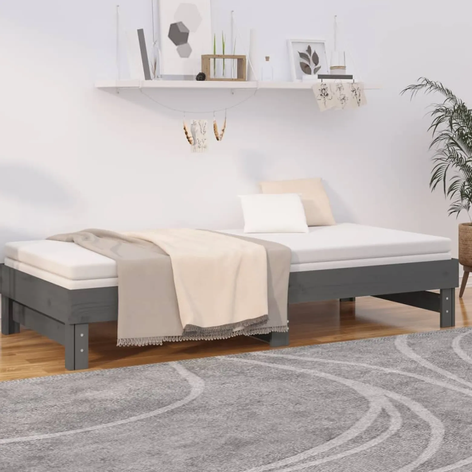 Łóżko rozsuwane szare 2x(90x200) cm lite drewno sosnowe