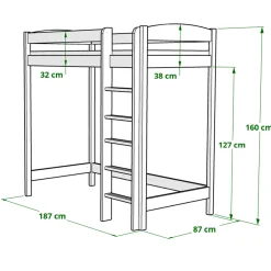 Łóżko sosnowe ANTRESOLA 180 x 80 x 180 BIM biały