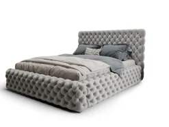 Łóżko Styl Chesterfield Figo Extra Szare Stelaż Drewno 140