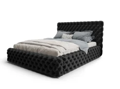 Łóżko Styl Chesterfield Figo Extra Czarne Stelaż Drewno 180