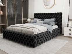 Łóżko Styl Chesterfield Figo Extra Czarne Stelaż Drewno 180