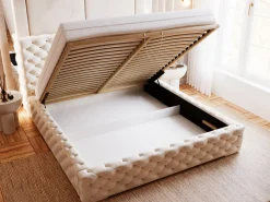 Łóżko tapicerowane ASTRA 200x200 beżowe z pojemnikiem
