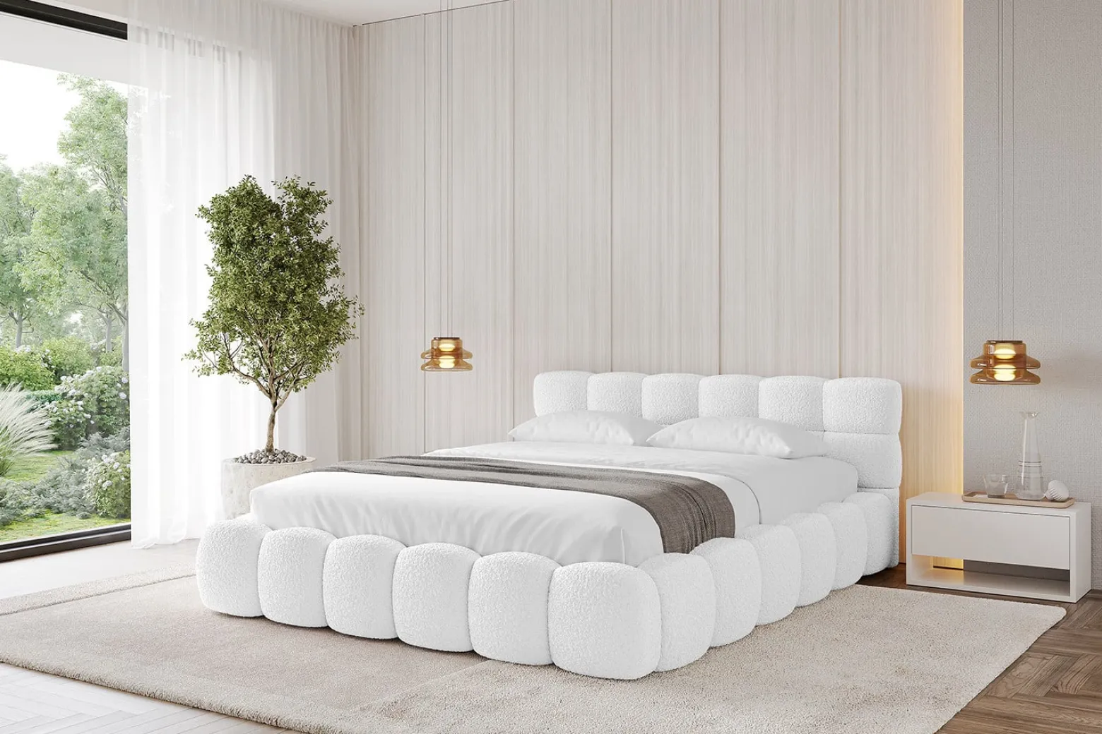 Łóżko tapicerowane bez materaca + pojemnik LEYA-v1 - 120x200 cm Biały