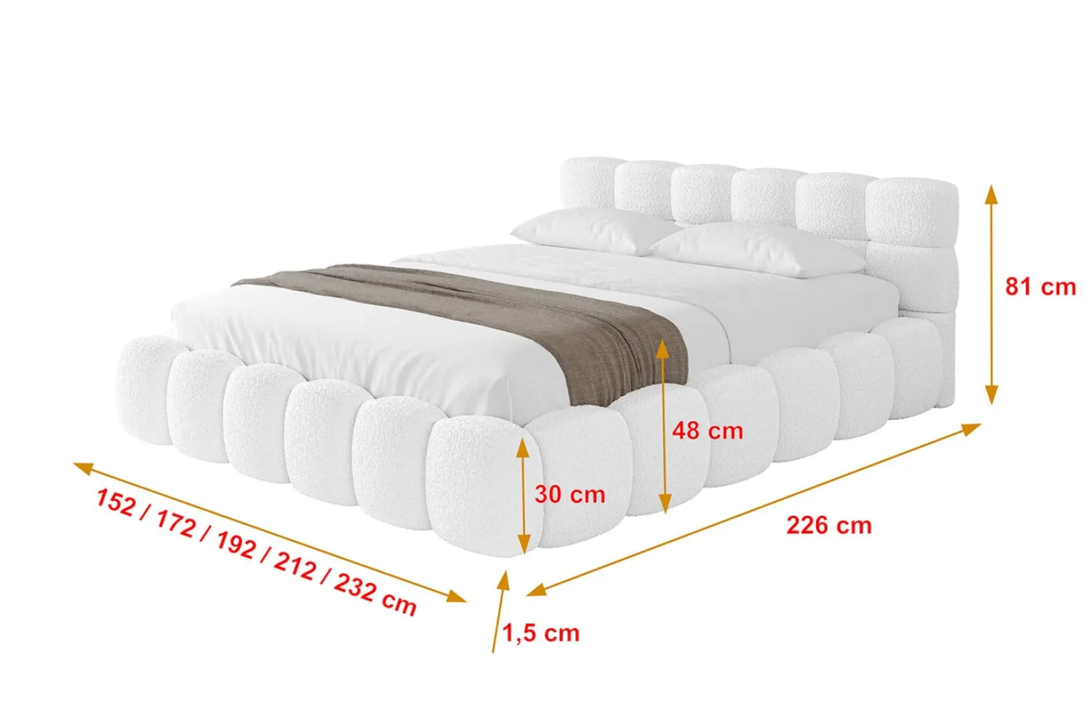 Łóżko tapicerowane bez materaca + pojemnik LEYA-v1 - 120x200 cm Biały