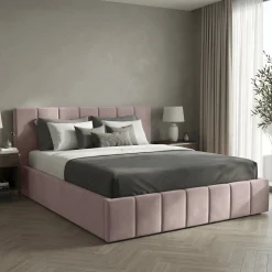 Łóżko Tapicerowane Do Sypialni 140x200 Łóżko Premium Z Pojemnikiem Różowe