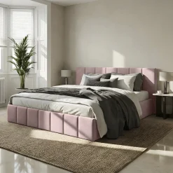 Łóżko Tapicerowane Do Sypialni 140x200 Łóżko Premium Z Pojemnikiem Różowe