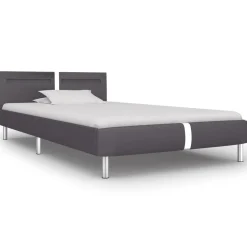 Łóżko tapicerowane rama łóżka ze stelażem szara skóra led 90 x 200 cm