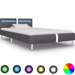 Łóżko tapicerowane rama łóżka ze stelażem szara skóra led 90 x 200 cm