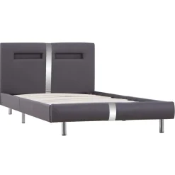 Łóżko tapicerowane rama łóżka ze stelażem szara skóra led 90 x 200 cm