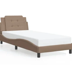 Łóżko tapicerowane rama łóżka ze stelażem brąz skóra sztuczna 80x200 cm