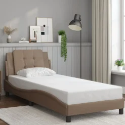 Łóżko tapicerowane rama łóżka ze stelażem brąz skóra sztuczna 80x200 cm