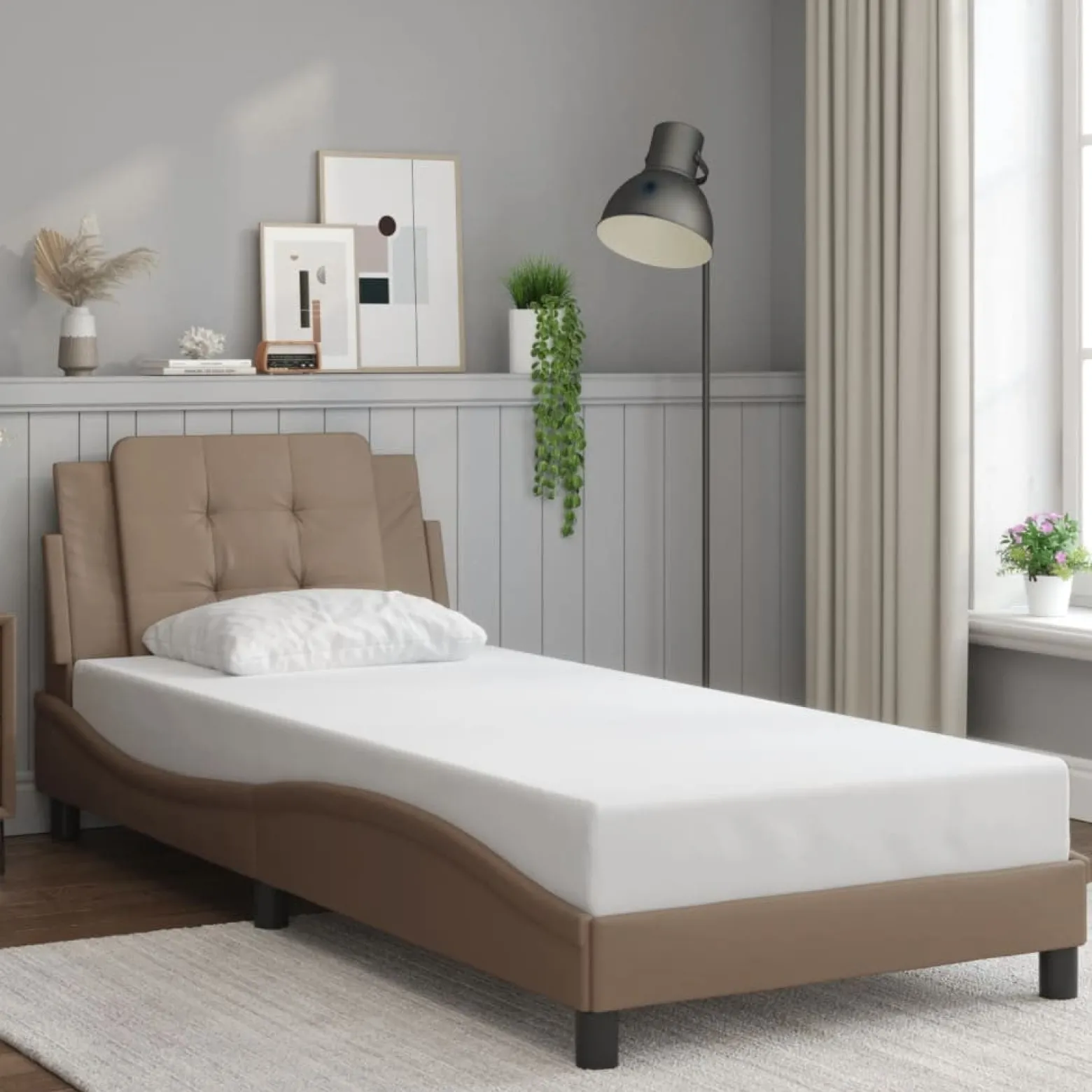 Łóżko tapicerowane rama łóżka ze stelażem brąz skóra sztuczna 80x200 cm