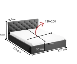 Łóżko tapicerowane Sara 120x200 metalowy stelaż podnoszony z prawej strony