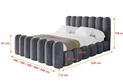 Łóżko tapicerowane z materacem + pojemnik SENA-Z - 200x200 cm Ciemnoszary