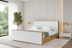 Łóżko tapicerowane z materacem + pojemnik ENZO4-Z-120x200 cm Biały