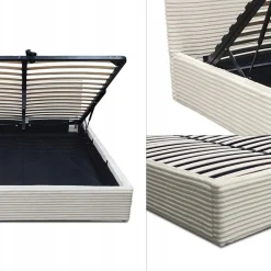 Łóżko tapicerowane z pojemnikiem i stelażem LT100 Cordo 140x200x80 krem