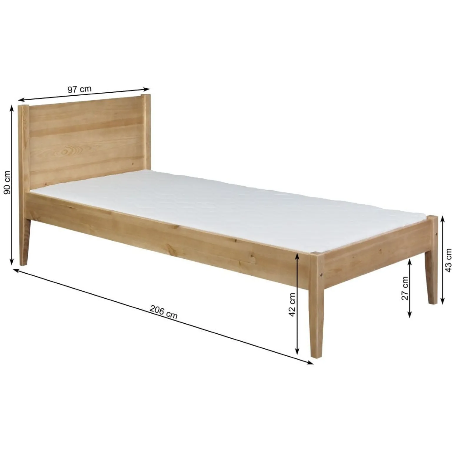 Łóżko 90x200 drewniane PRESTO, kolor dębowy + stelaż