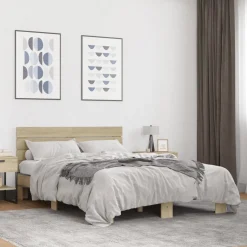Łóżko Ze Stelażem Drewnopodobne Rama Łóżka Do Sypialni Pokoju 140x200 cm
