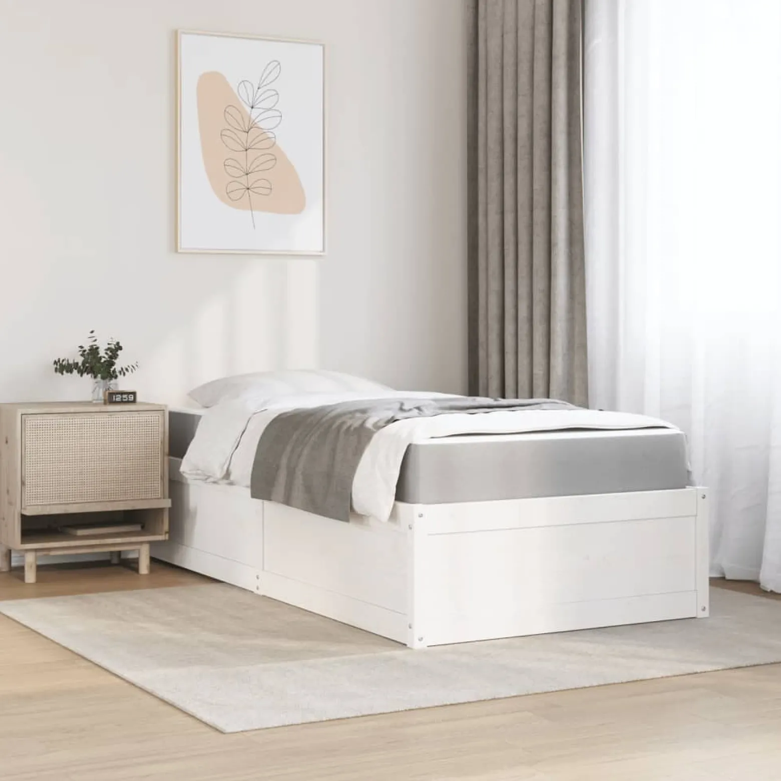 Łóżko z materacem białe 90x200 cm lite drewno sosnowe