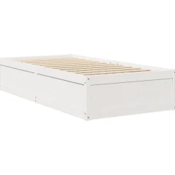 Łóżko z materacem białe 90x200 cm lite drewno sosnowe
