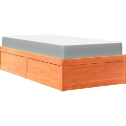 Łóżko z materacem woskowy brąz 90x200 cm lite drewno sosnowe