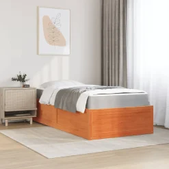 Łóżko z materacem woskowy brąz 90x200 cm lite drewno sosnowe