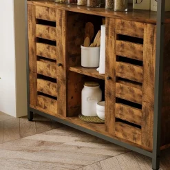 Kredens szafka boczna z otwartymi półkami komoda brązowa kuchnia retro loft