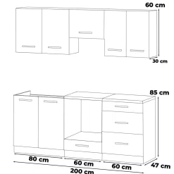 Kuchnia nowoczesna modułowa 2.0m mała biała dąb wotan