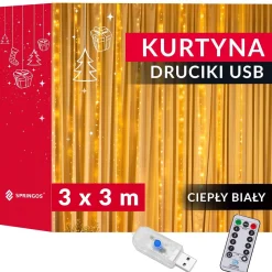 Kurtyna świetlna ciepły biały 300 Led lampki wewnętrzne USB