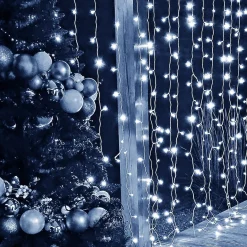 Kurtyna świetlna 300 led lampki choinkowe sople biały zimny