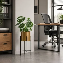 Kwietnik metalowy z osłonką na kwiaty 55 cm czarno złoty