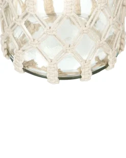 Lampion dekoracyjny 31 cm złamana biel szklany makrama