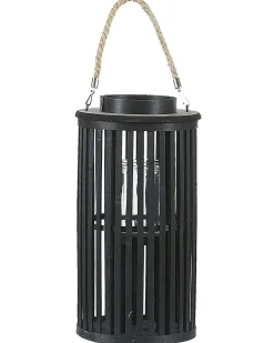 Lampion świecznik 40 cm drewno czarny
