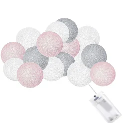 Lampki dekoracyjne cotton balls 10 LED 10 kul różowe szare