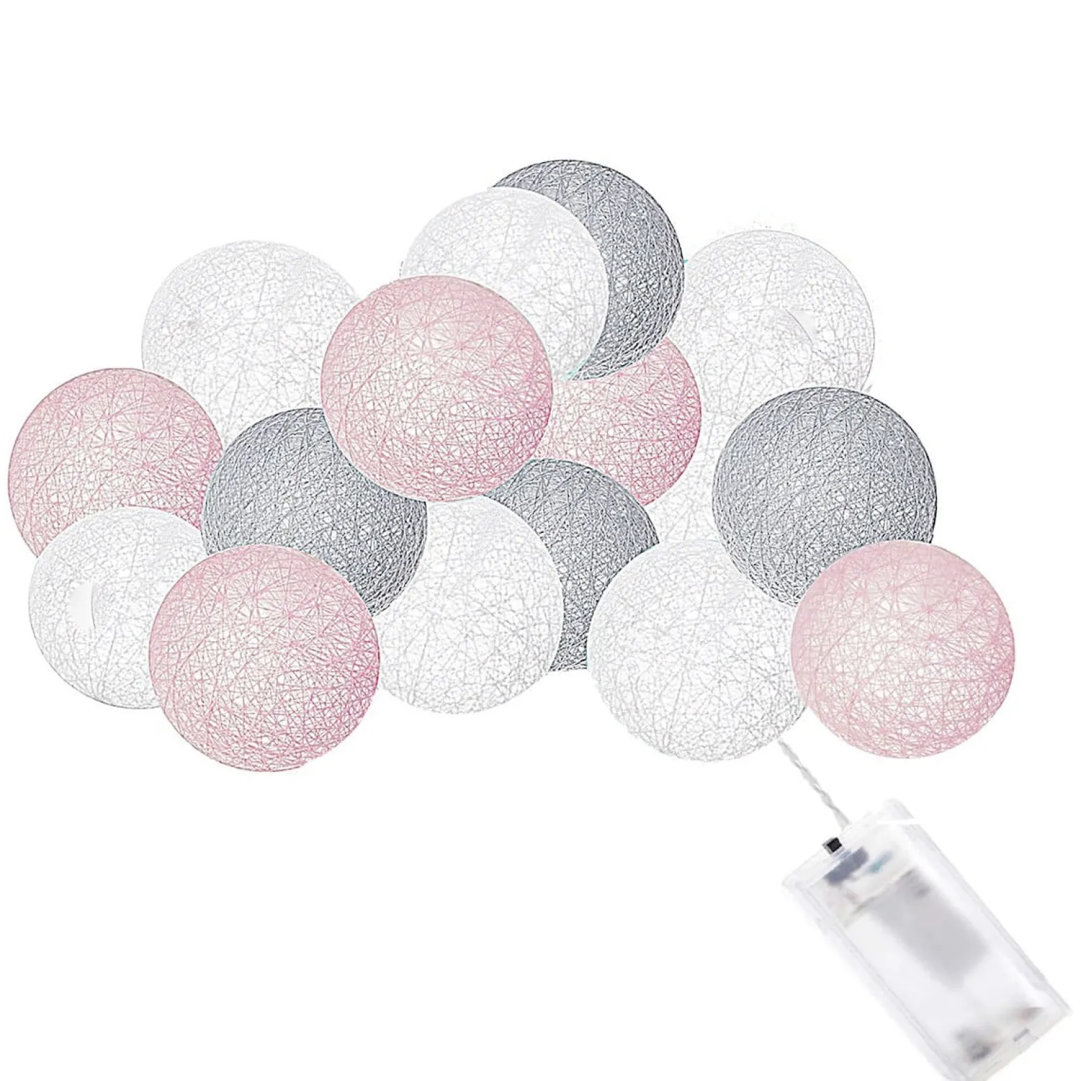 Lampki dekoracyjne cotton balls 10 LED 10 kul różowe szare