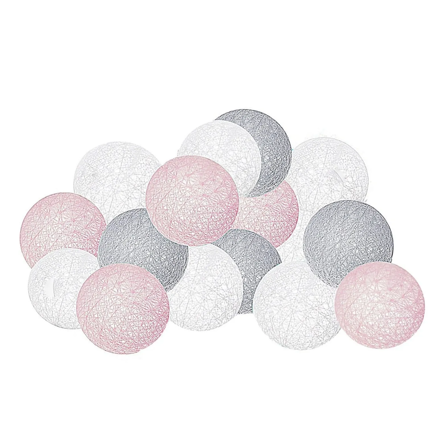 Lampki dekoracyjne cotton balls 10 LED 10 kul różowe szare