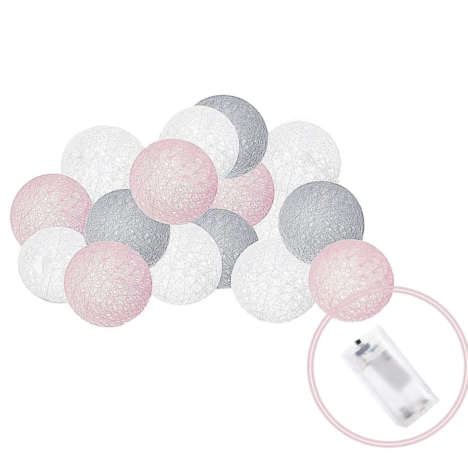 Lampki dekoracyjne cotton balls 10 LED 10 kul różowe szare