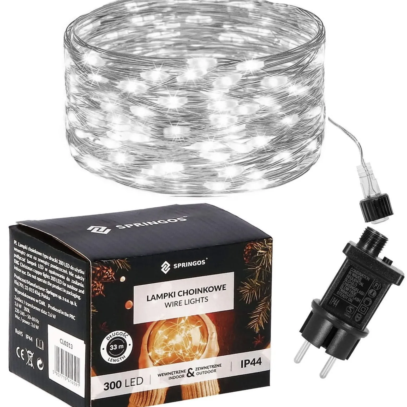 Lampki choinkowe 300 led druciki na prąd biały zimny