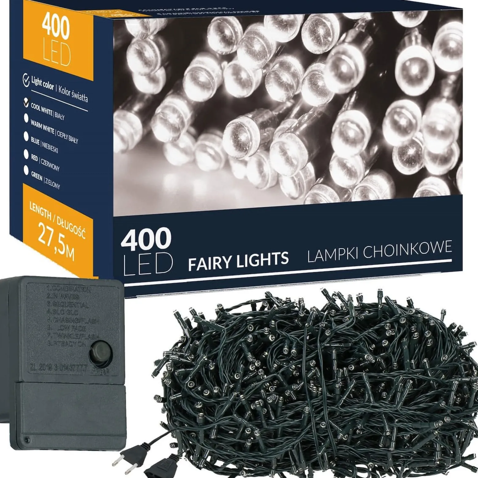 Lampki świąteczne 400 led biały zimny 27,5 m IP20