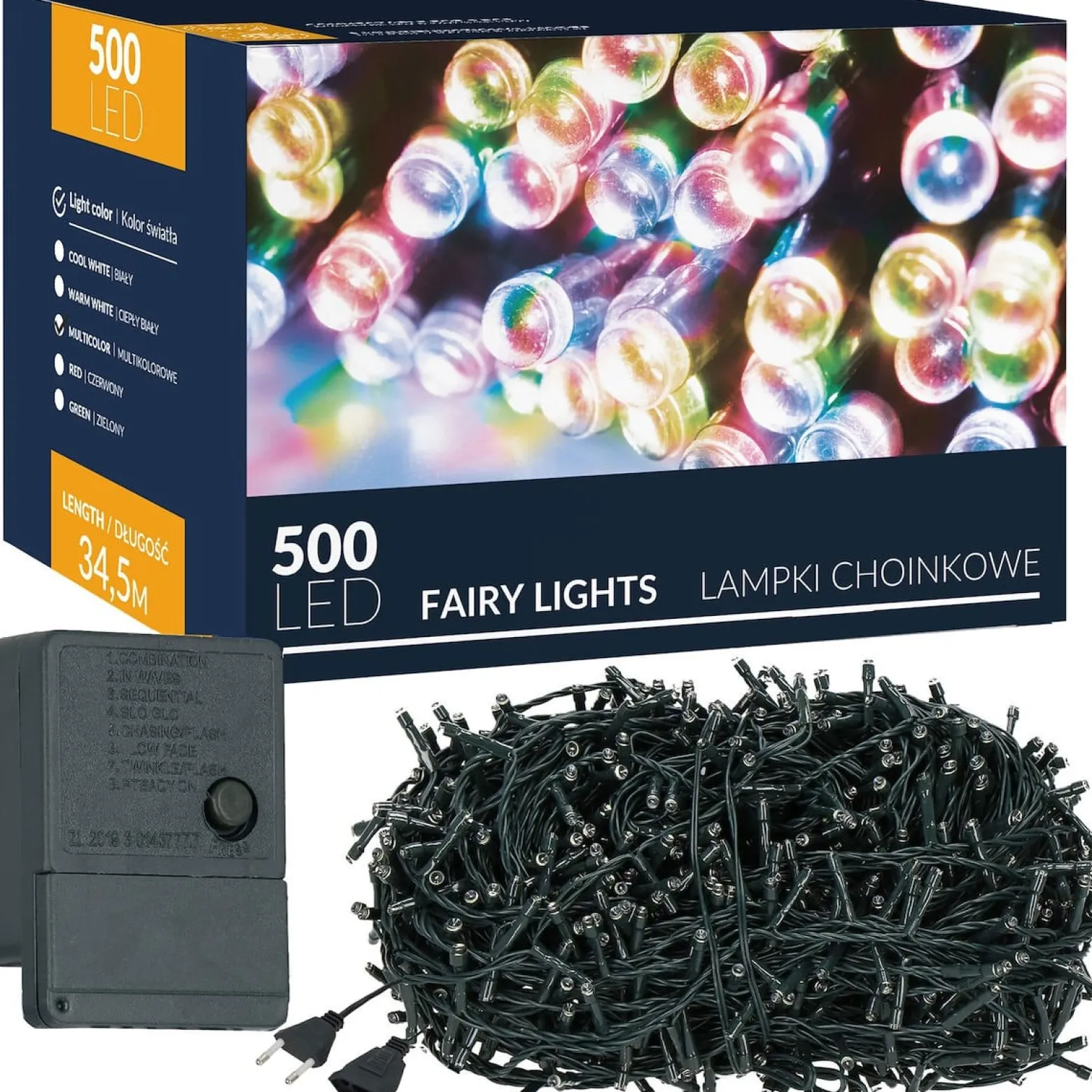 Lampki świąteczne 500 Led multikolor 34,5 m oświetlenie