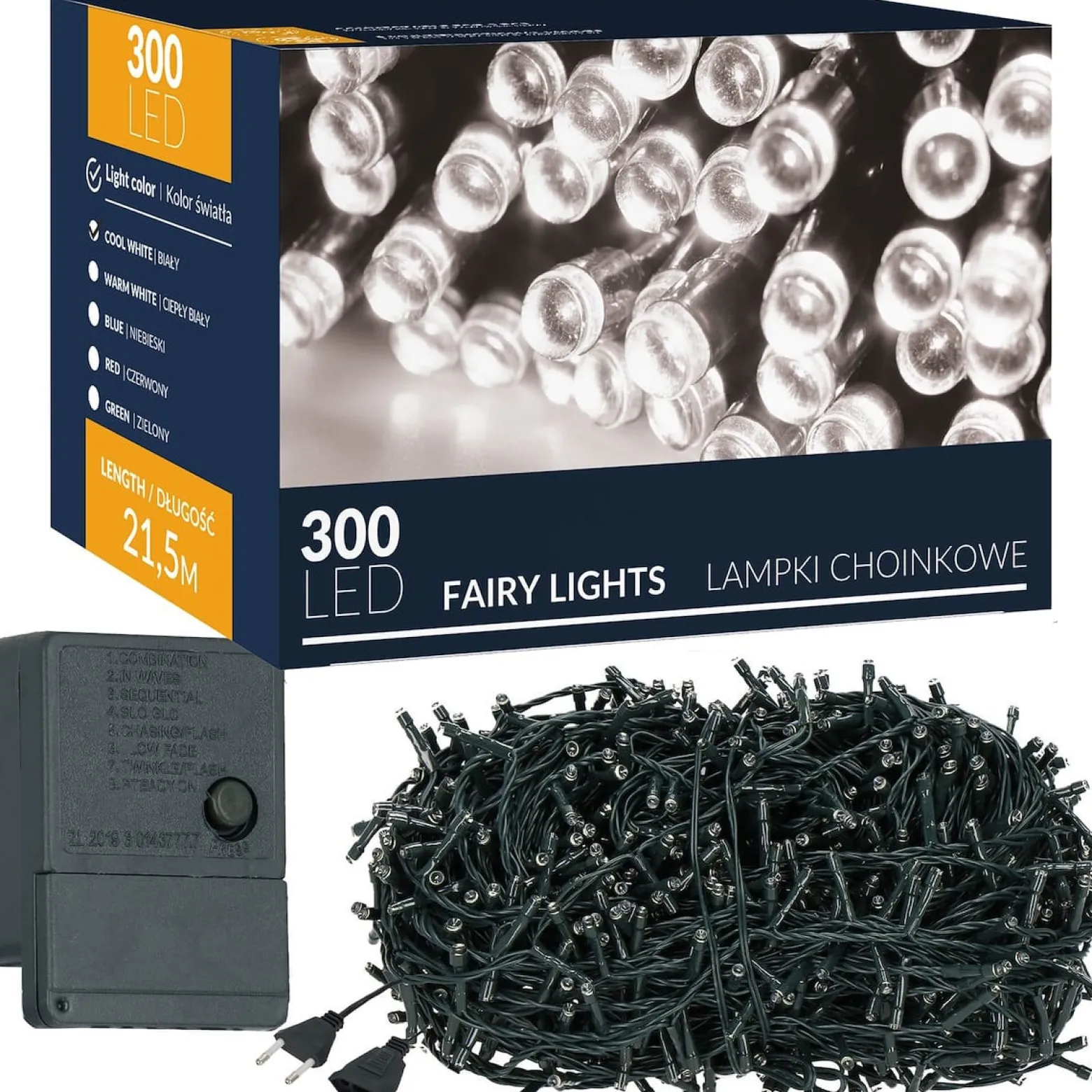 Lampki świąteczne 300 led zimny biały 22,5 m oświetlenie