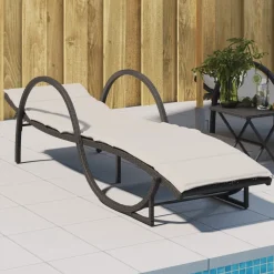 Leżak Ogrodowy z Poduszką Leżanka Ogrodowa Na Taras Balkon Ogród Rattan
