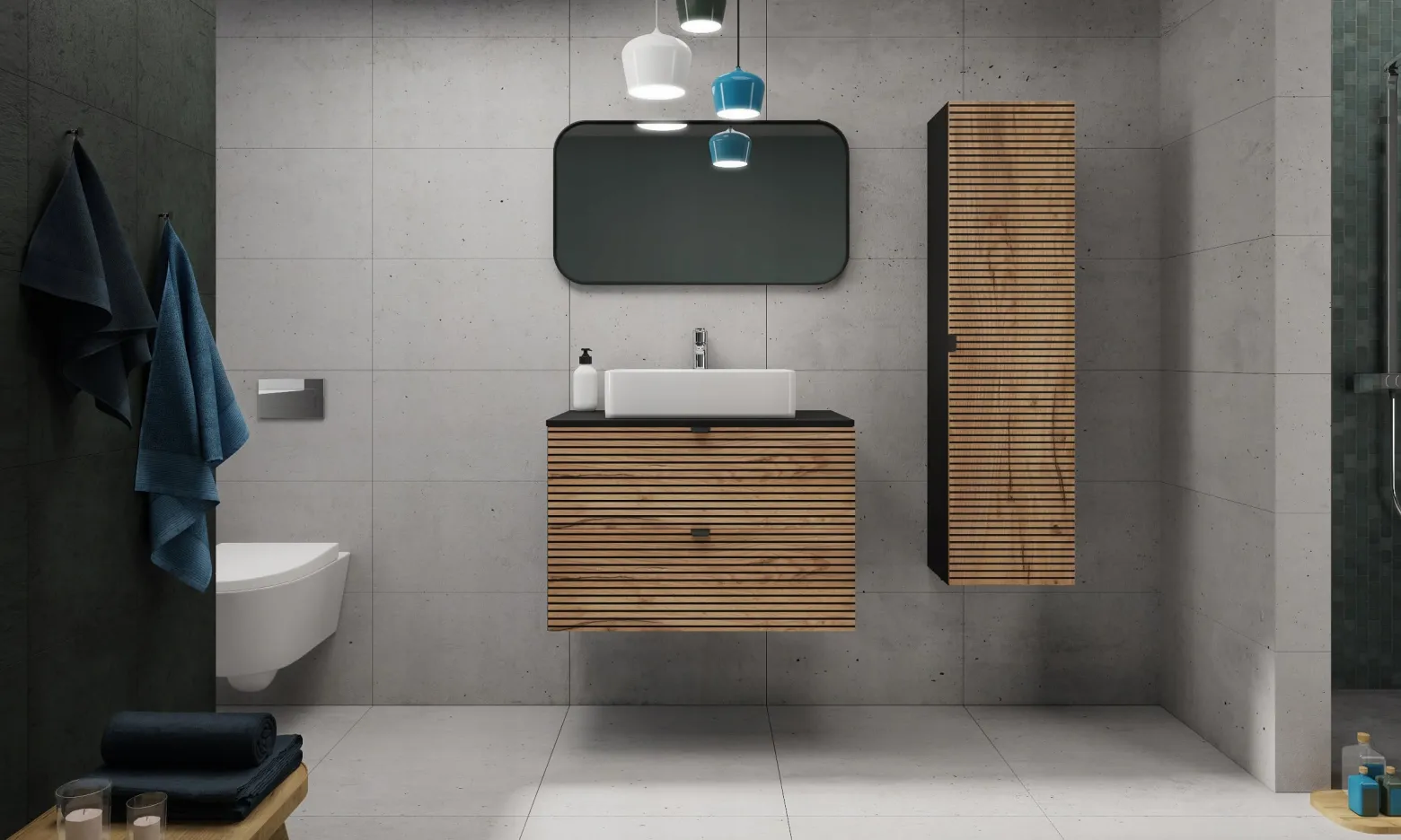 LOFT Szafka łazienkowa 80 czarna/craft z blatem czarnym