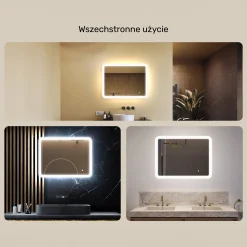 Lustro łazienkowe LED 80x60cm - zaokrąglone - LED Dual, włącznik