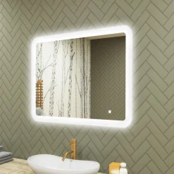 Lustro łazienkowe LED 80x60cm - zaokrąglone - LED Dual, włącznik