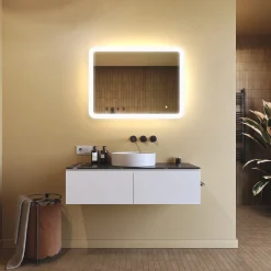 Lustro łazienkowe LED 80x60cm - zaokrąglone - LED Dual, włącznik